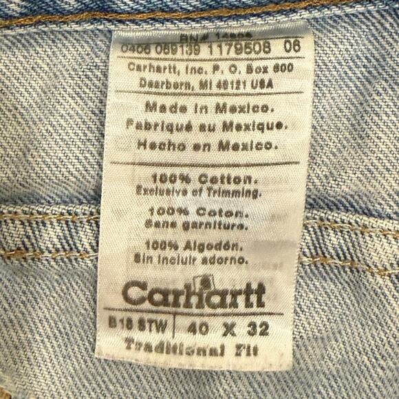 Carhartt Jeans Mens 40x32 Lightwash Distressed Workwear Dungarees Tradiontal Fit - Picture 5 of 9